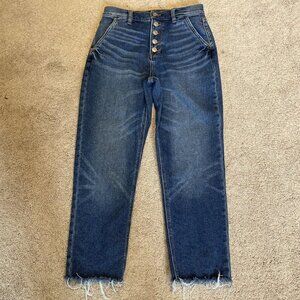 American Eagle Mom Jeans Denim Size 0 XL Button Fly Relaxed Fit Cropped Raw Hem